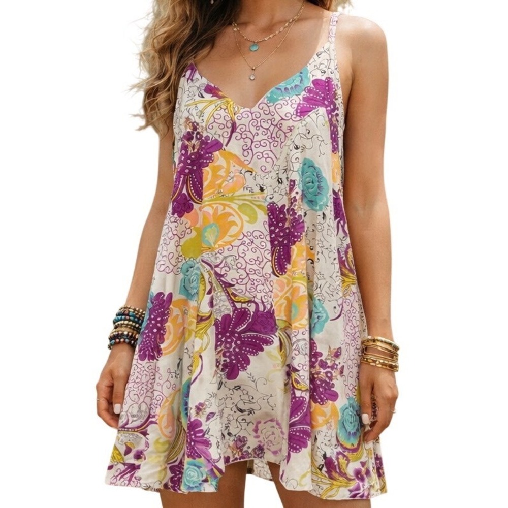 Sexy Folies Women's V Neck Sleeveless Casual Summer Pullover Mini Dress Size L